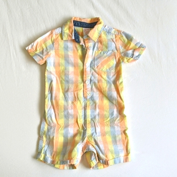 joe fresh pastel picnic gingham romper playsuit with collar 12-18 month baby boy - Picture 1 of 6
